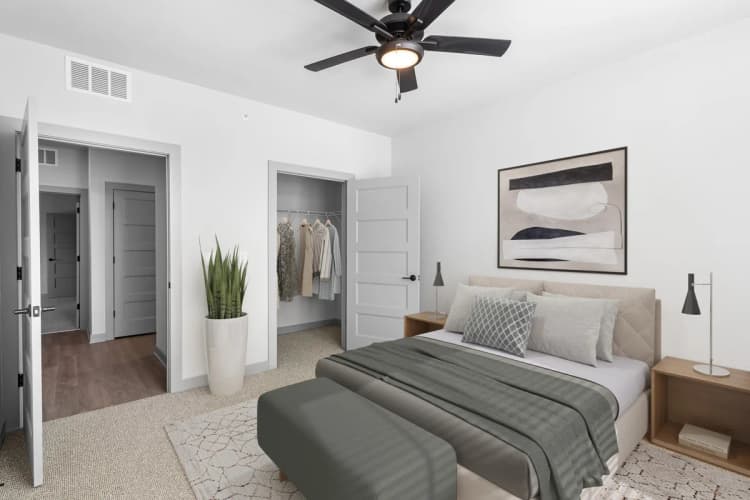 Louisville apartments for rent - image - Cozy bed with ceiling fan