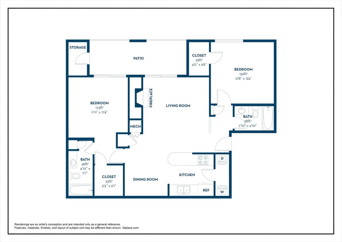 Louisville apartments for rent - image - B1 | 2BD, 2BA | 1039SF