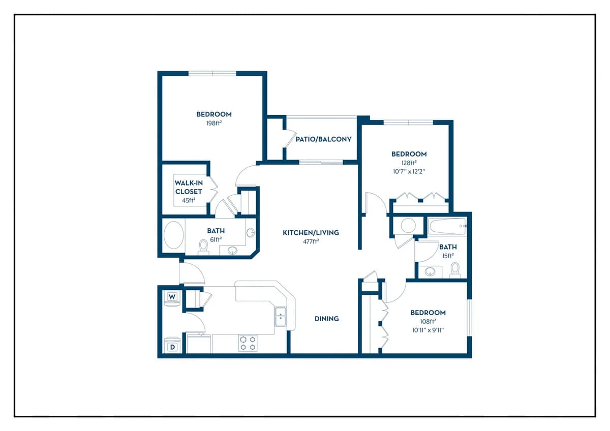 Louisville apartments for rent - image - 3A | 3BD, 2BA | 1279SF