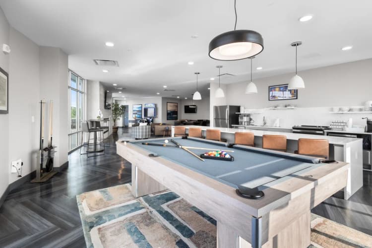 Louisville apartments for rent - image - Resident clubroom with pool table and kitchen bar