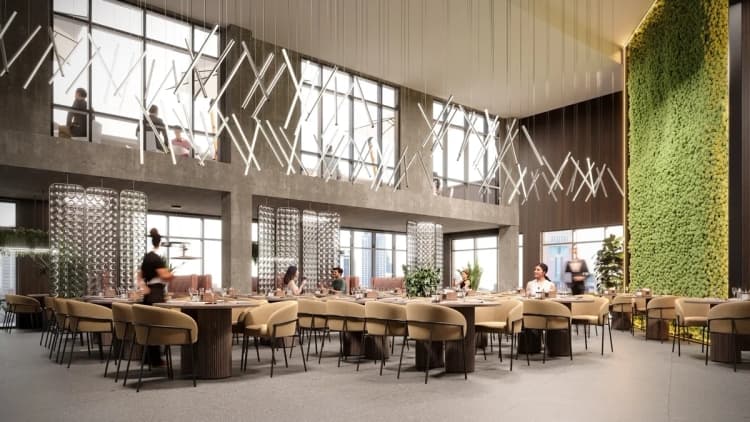 Louisville apartments for rent - image - Community dining room with living plant wall