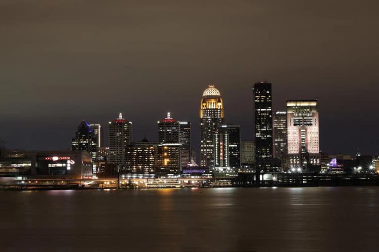 Louisville apartments for rent - image - City skyline at night across the waterfront